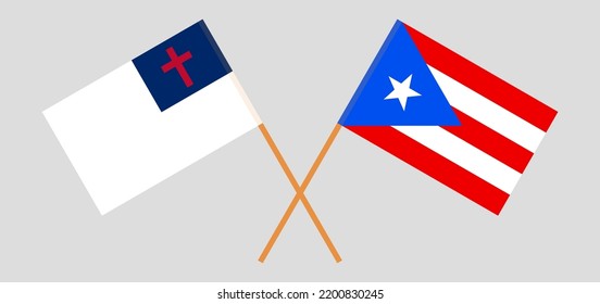 Banderas cruzadas de cristiandad y Puerto Rico. Colores oficiales. Proporción correcta. Ilustración del vector
