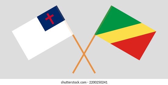 Banderas cruzadas de cristiandad y República del Congo. Colores oficiales. Proporción correcta. Ilustración del vector
