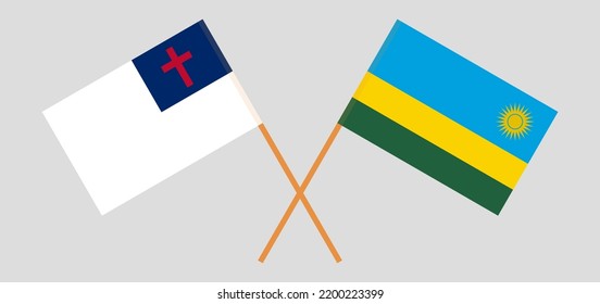 Crossed flags of christianity and Rwanda. Official colors. Correct proportion. Vector illustration
