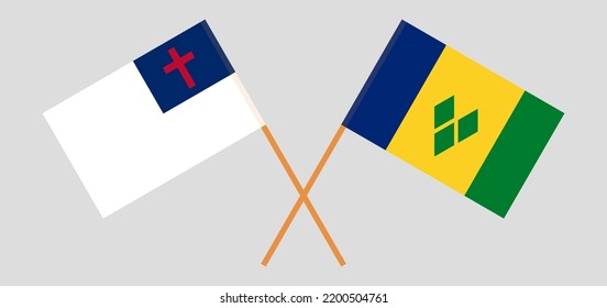 Banderas cruzadas de cristiandad y San Vicente y las Granadinas. Colores oficiales. Proporción correcta. Ilustración del vector
