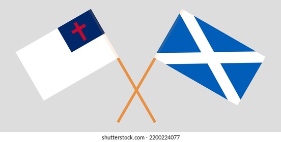 Banderas cruzadas de cristiandad y Escocia. Colores oficiales. Proporción correcta. Ilustración del vector
