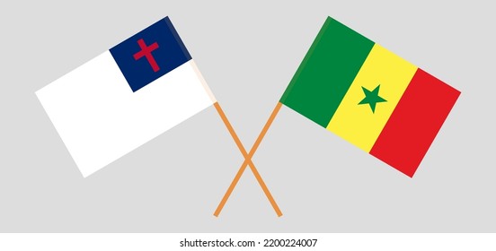 Banderas cruzadas de cristiandad y Senegal. Colores oficiales. Proporción correcta. Ilustración del vector
