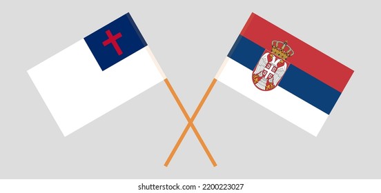 Banderas cruzadas de cristiandad y Serbia. Colores oficiales. Proporción correcta. Ilustración del vector
