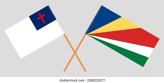 Banderas cruzadas de cristiandad y Seychelles. Colores oficiales. Proporción correcta. Ilustración del vector
