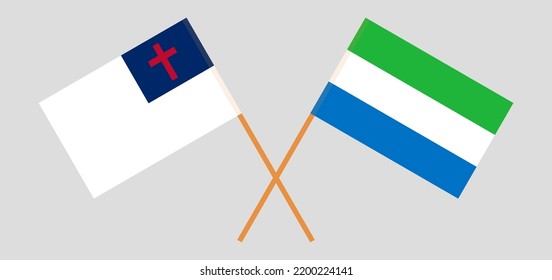 Banderas cruzadas de cristiandad y Sierra Leona. Colores oficiales. Proporción correcta. Ilustración del vector
