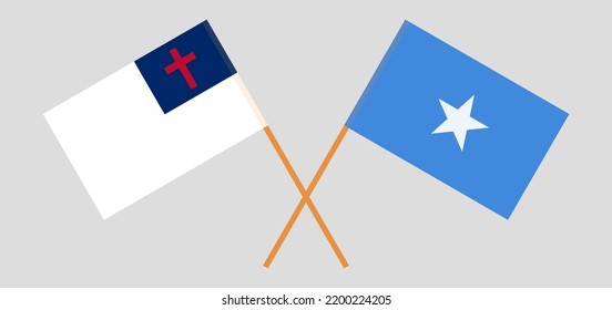 Banderas cruzadas de cristiandad y Somalia. Colores oficiales. Proporción correcta. Ilustración del vector
