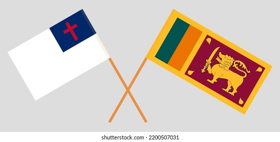 Banderas cruzadas de cristiandad y Sri Lanka. Colores oficiales. Proporción correcta. Ilustración del vector
