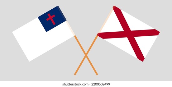 Banderas cruzadas de cristiandad y El estado de Alabama. Colores oficiales. Proporción correcta. Ilustración del vector
