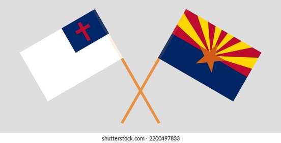 Banderas cruzadas de cristiandad y el Estado de Arizona. Colores oficiales. Proporción correcta. Ilustración del vector
