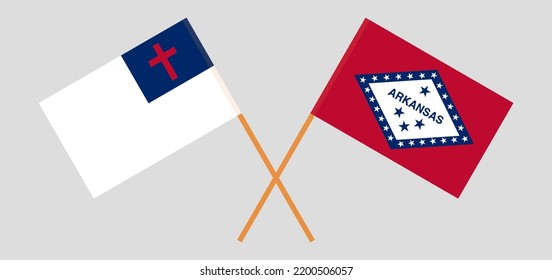 Banderas cruzadas de cristiandad y El Estado de Arkansas. Colores oficiales. Proporción correcta. Ilustración del vector
