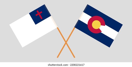 Banderas cruzadas de cristiandad y El Estado de Colorado. Colores oficiales. Proporción correcta. Ilustración del vector
