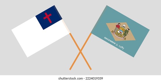 Banderas cruzadas de cristiandad y El Estado de Delaware. Colores oficiales. Proporción correcta. Ilustración del vector
