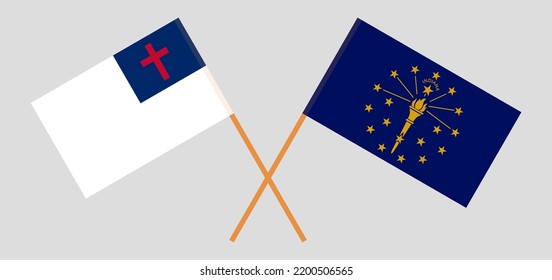 Banderas cruzadas de cristiandad y el Estado de Indiana. Colores oficiales. Proporción correcta. Ilustración del vector
