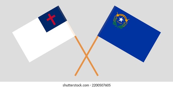 Crossed flags of christianity and The State of Nevada. Official colors. Correct proportion. Vector illustration
