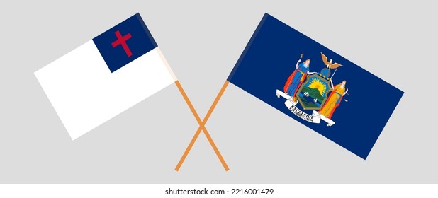 Banderas cruzadas de cristiandad y El Estado de Nueva York. Colores oficiales. Proporción correcta. Ilustración del vector
