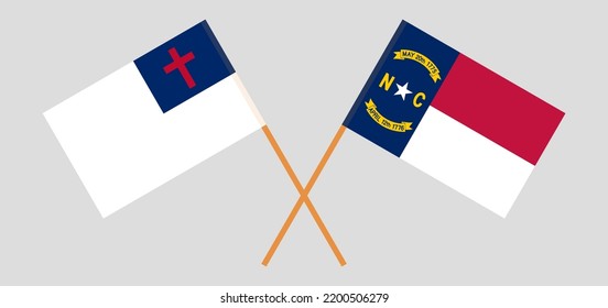 Banderas cruzadas de cristiandad y El estado de Carolina del Norte. Colores oficiales. Proporción correcta. Ilustración del vector
