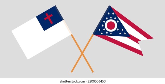 Banderas cruzadas de cristiandad y el Estado de Ohio. Colores oficiales. Proporción correcta. Ilustración del vector
