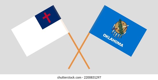 Banderas cruzadas de cristiandad y El estado de Oklahoma. Colores oficiales. Proporción correcta. Ilustración del vector
