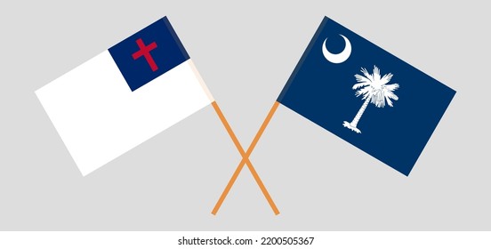 Banderas cruzadas de cristiandad y El estado de Carolina del Sur. Colores oficiales. Proporción correcta. Ilustración del vector
