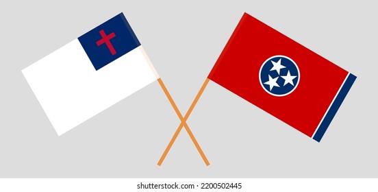 Banderas cruzadas de cristiandad y El Estado de Tennessee. Colores oficiales. Proporción correcta. Ilustración del vector
