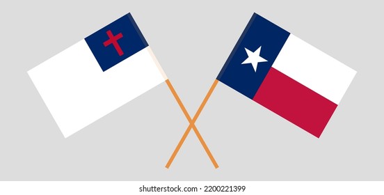 Banderas cruzadas de cristiandad y el Estado de Texas. Colores oficiales. Proporción correcta. Ilustración del vector
