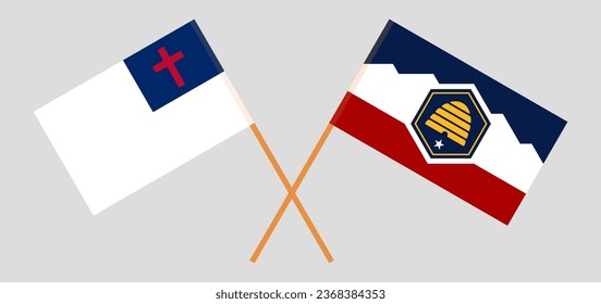 Crossed flags of christianity and The State of Utah. Official colors. Correct proportion. Vector illustration
