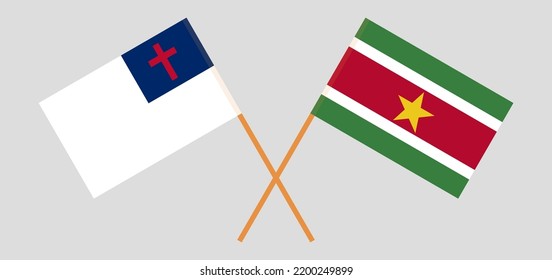 Banderas cruzadas de cristiandad y Surinam. Colores oficiales. Proporción correcta. Ilustración del vector
