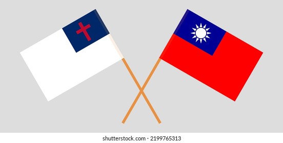 Banderas cruzadas de cristiandad y Taiwán. Colores oficiales. Proporción correcta. Ilustración del vector
