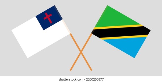 Banderas cruzadas de cristiandad y Tanzania. Colores oficiales. Proporción correcta. Ilustración del vector
