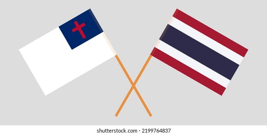 Banderas cruzadas de cristiandad y Tailandia. Colores oficiales. Proporción correcta. Ilustración del vector
