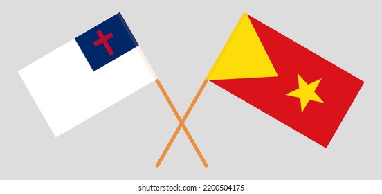 Banderas cruzadas de cristiandad y Tigray. Colores oficiales. Proporción correcta. Ilustración del vector
