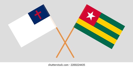 Banderas cruzadas de cristiandad y Togo. Colores oficiales. Proporción correcta. Ilustración del vector
