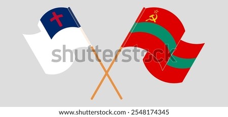 Crossed flags of christianity and Transnistria. Official colors. Correct proportion. Vector illustration.
