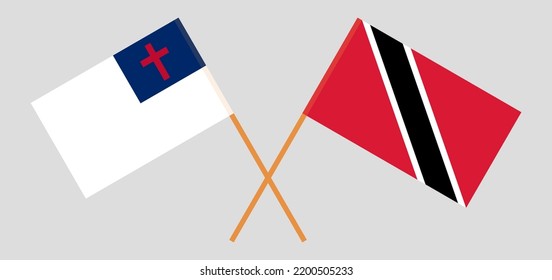 Banderas cruzadas de cristiandad y Trinidad y Tobago. Colores oficiales. Proporción correcta. Ilustración del vector
