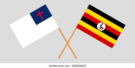 Banderas cruzadas de cristiandad y Uganda. Colores oficiales. Proporción correcta. Ilustración del vector
