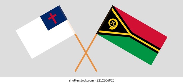 Banderas cruzadas de cristiandad y Vanuatu. Colores oficiales. Proporción correcta. Ilustración del vector
