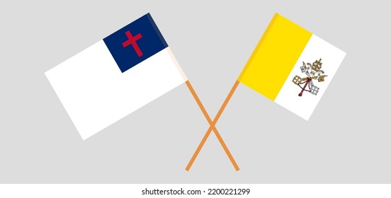 Banderas cruzadas de cristiandad y Vaticano. Colores oficiales. Proporción correcta. Ilustración del vector
