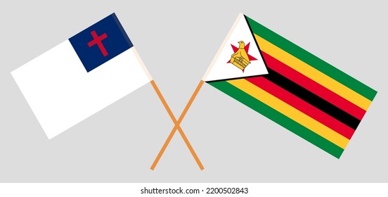 Banderas cruzadas de cristiandad y Zimbabue. Colores oficiales. Proporción correcta. Ilustración del vector
