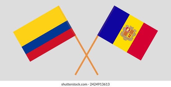 Crossed flags of Colombia and Andorra. Official colors. Correct proportion