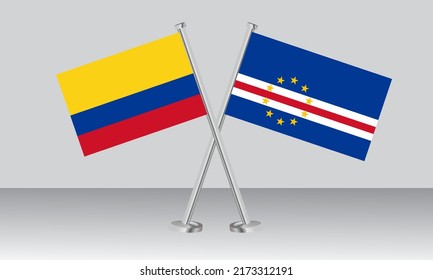 Crossed flags of Colombia and CAPE VERDE. Official colors. Correct proportion. Banner design