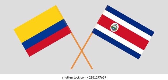 Crossed flags of Colombia and Costa Rica. Official colors. Correct proportion. Vector illustration
