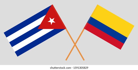 Crossed flags of Colombia and Cuba. Official colors. Correct proportion. Vector illustration
