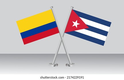 Banderas cruzadas de Colombia y Cuba. Colores oficiales. Proporción correcta. Diseño de pancartas