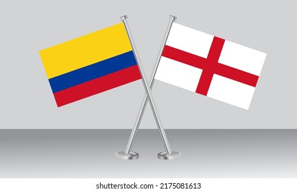 Crossed flags of Colombia and Denmark. Official colors. Correct proportion. Banner design