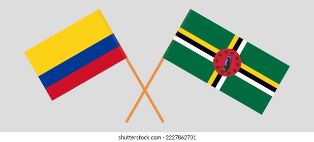 Crossed flags of Colombia and Dominica. Official colors. Correct proportion. Vector illustration
