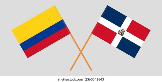 Crossed flags of Colombia and Dominican Republic. Official colors. Correct proportion. Vector illustration
