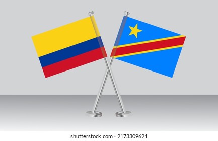 Gekreuzte Flaggen von Kolumbien und der Demokratischen Republik Kongo. Offizielle Farben. Richtiger Anteil. Banner-Design