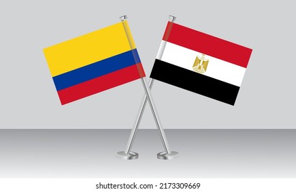 Crossed flags of Colombia and Egypt. Official colors. Correct proportion. Banner design