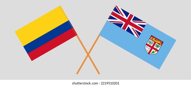 Crossed flags of Colombia and Fiji. Official colors. Correct proportion. Vector illustration
