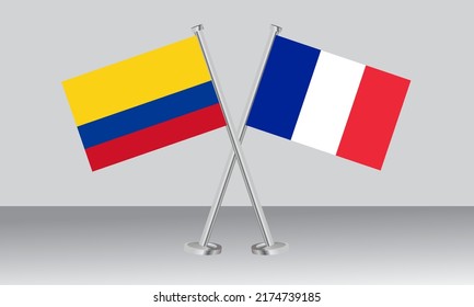 Crossed flags of Colombia and France. Official colors. Correct proportion. Banner design